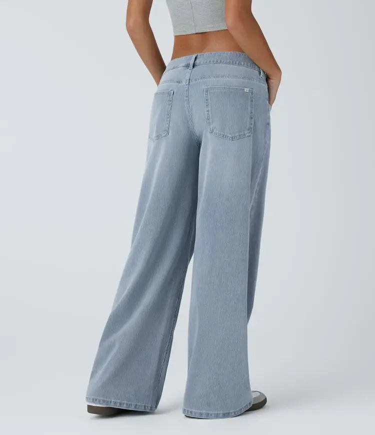 Davi - Jeans Low Rise mit Knopf und Reißverschluss, mehreren Taschen, weitem Bein MOKKAKAI
