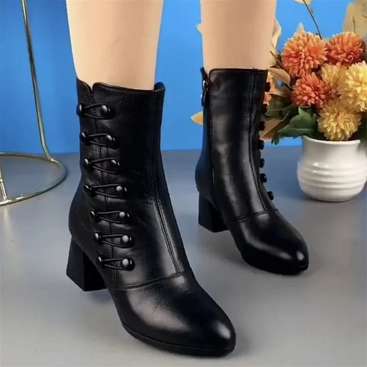 Warme Damen - Stiefeletten Aus Leder Mit Seitlicher Schnalle – Ansicht 6