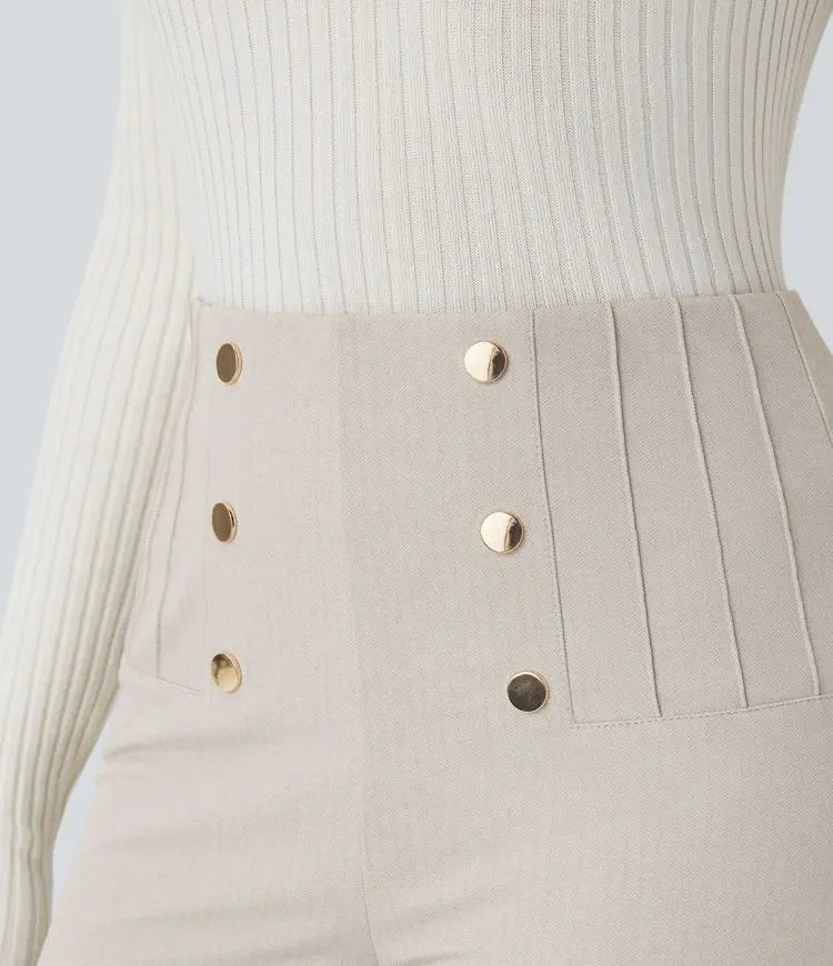 SoCinched Arbeitsleggings mit hoher Taille und Bauchkontrolle, dekorativer Knopfleiste, Reißverschlusstaschen auf der Rückseite, Fischgrätenmuster – Ansicht 5