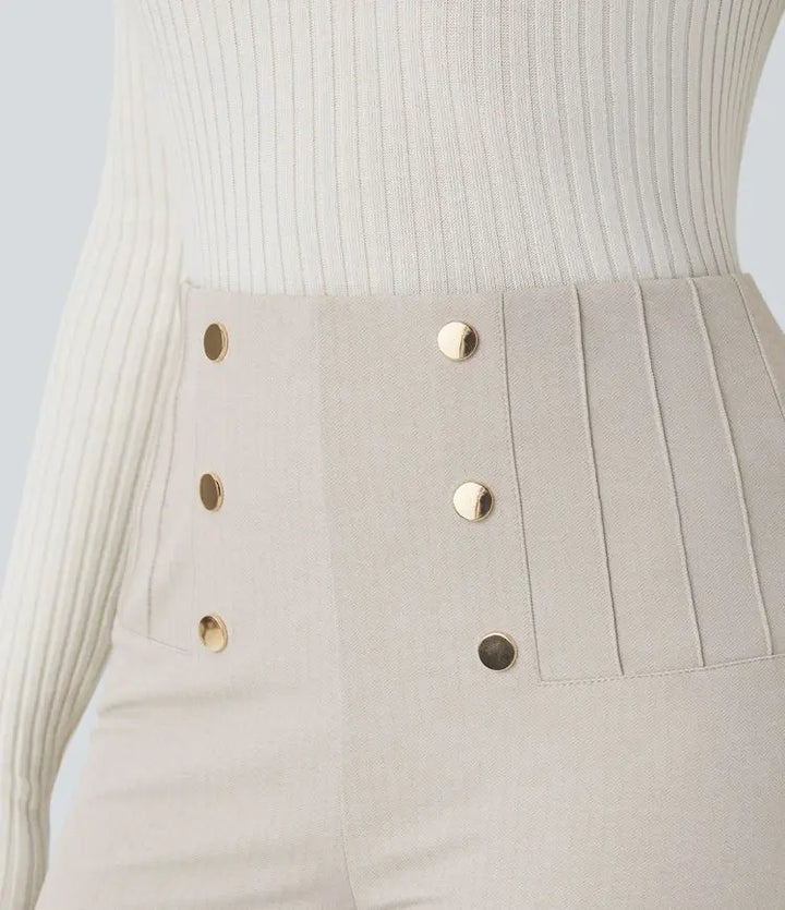 SoCinched Arbeitsleggings mit hoher Taille und Bauchkontrolle, dekorativer Knopfleiste, Reißverschlusstaschen auf der Rückseite, Fischgrätenmuster – Ansicht 5