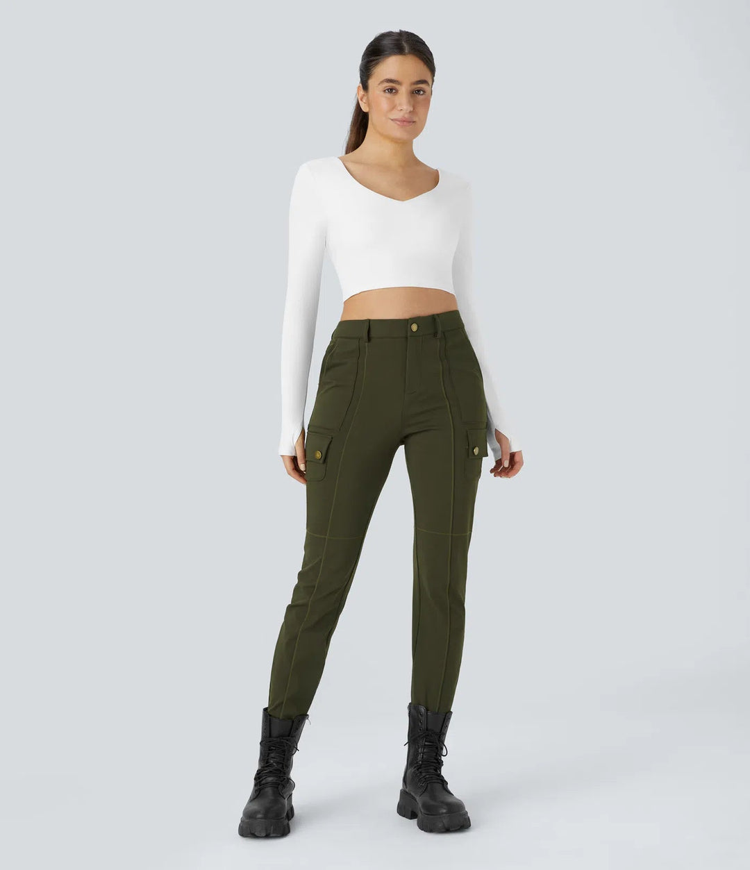 Ema - Einfarbige, schmale Wanderhose mit hohem Bund, mehreren Taschen MOKKAKAI