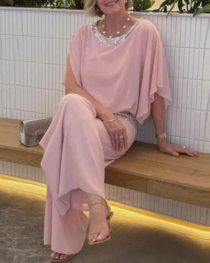 Laurenne - Elegantes zweiteiliges Set mit Pailletten und Farbblockdesign MOKKAKAI