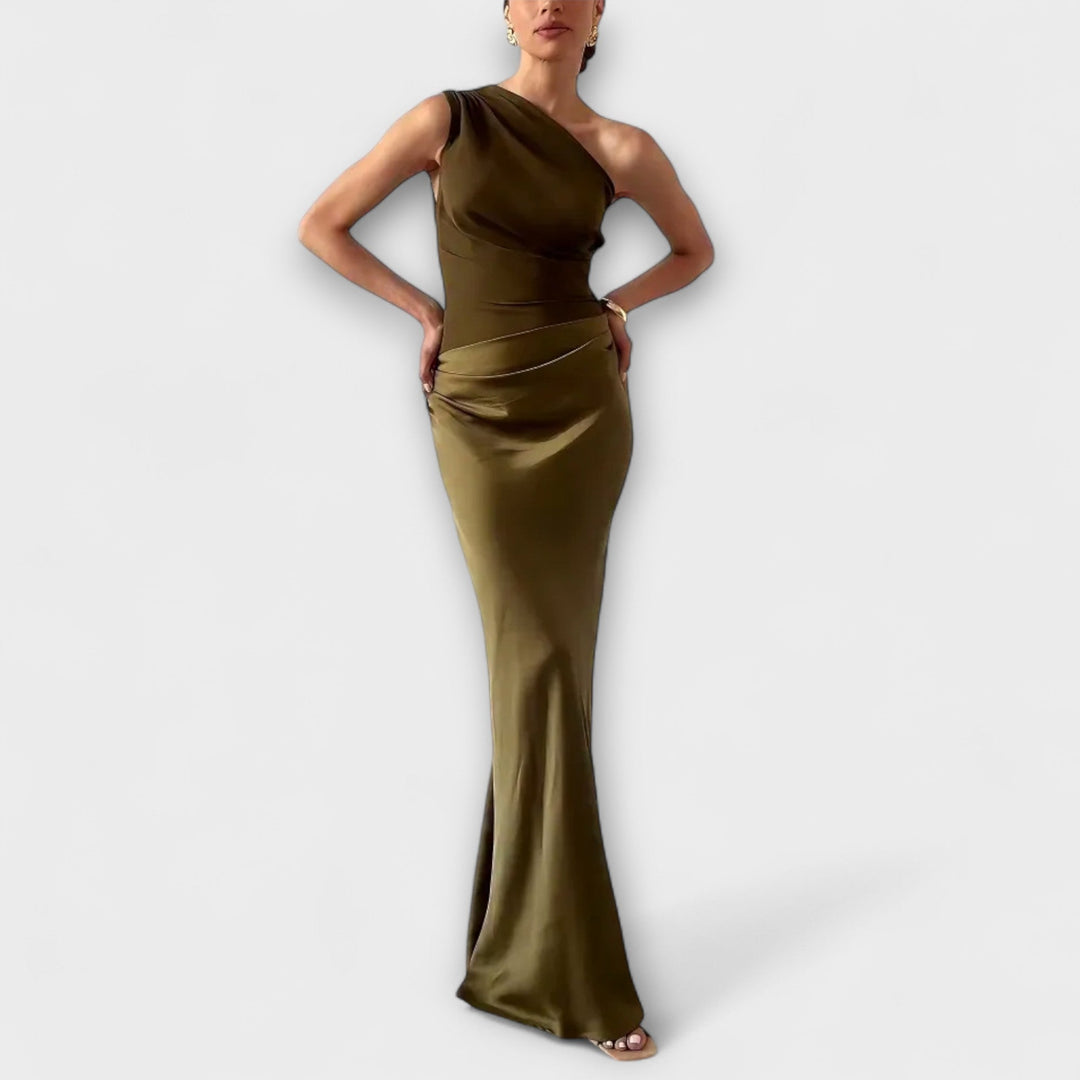 Elegantes Ein-Schulter Falten Maxi Kleid MOKKAKAI