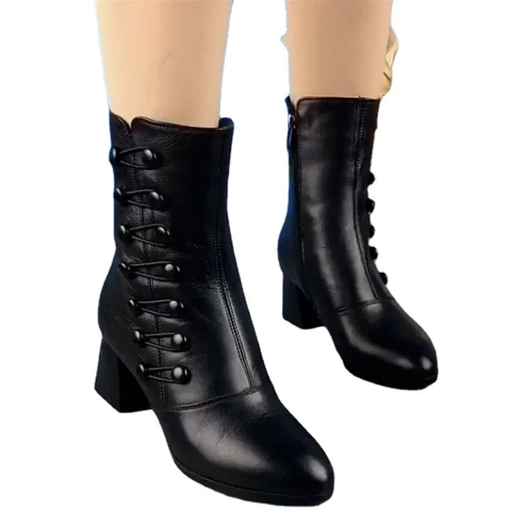 Warme Damen - Stiefeletten Aus Leder Mit Seitlicher Schnalle – Ansicht 5