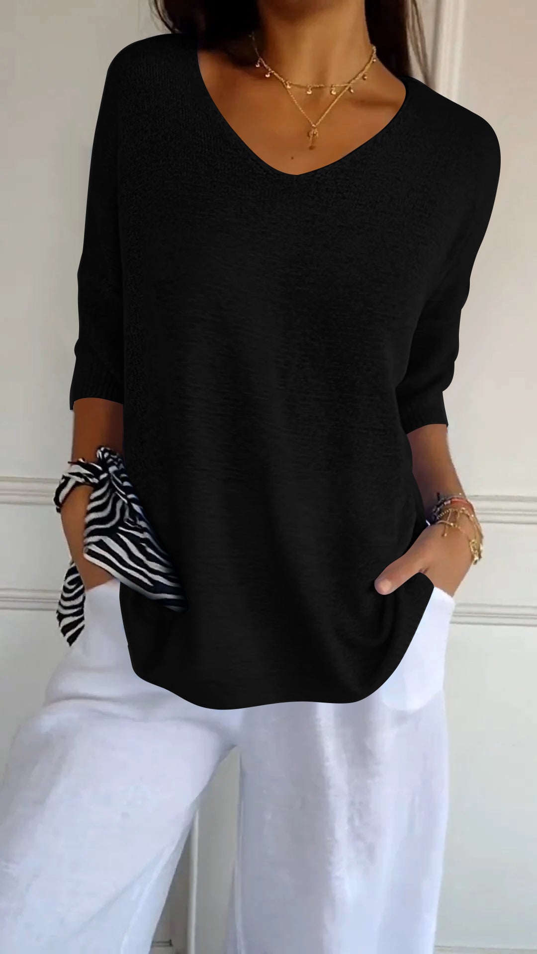 Indila™ | Unifarbenes Stricktop mit V-Ausschnitt MOKKAKAI