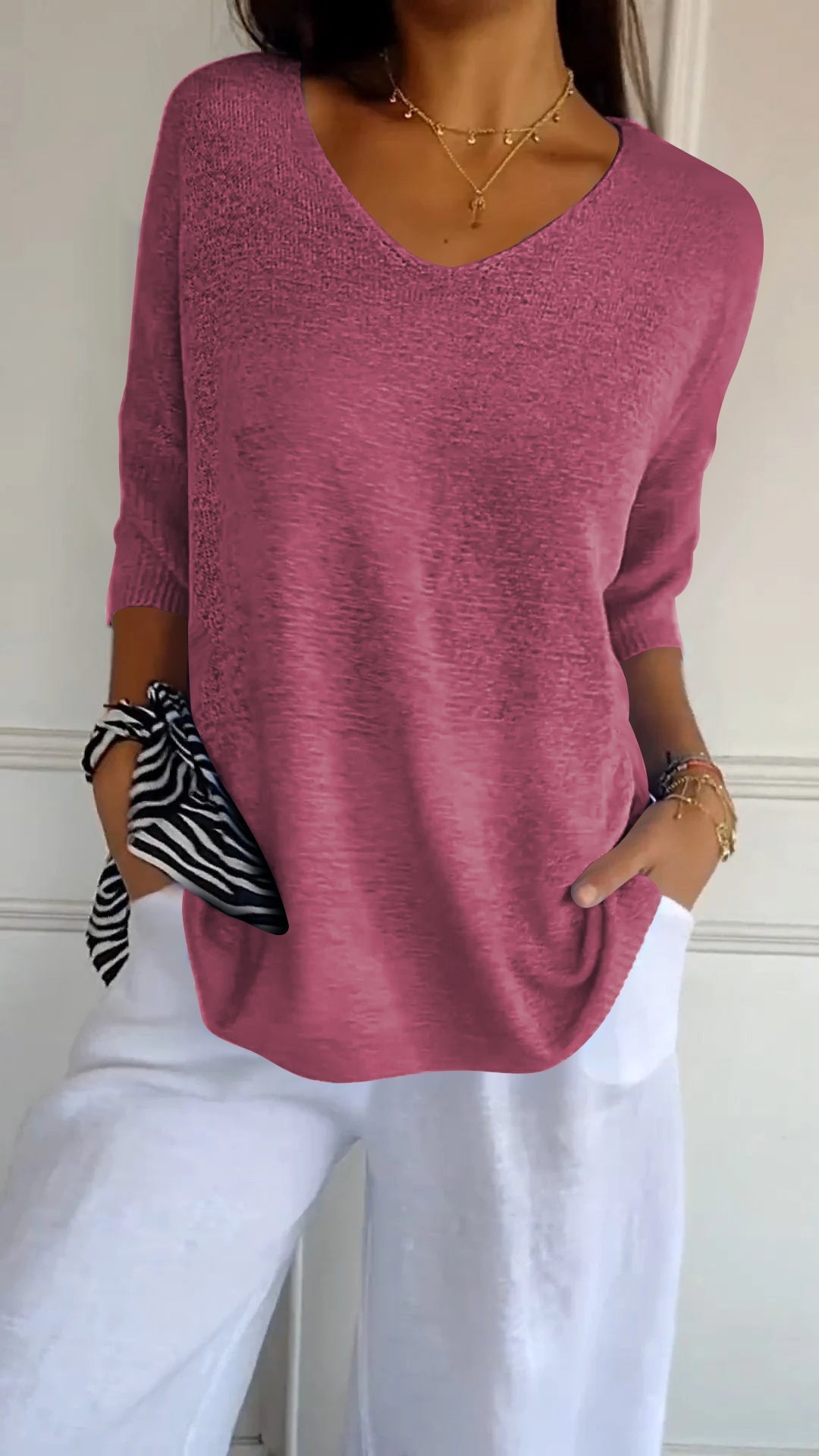 Indila™ | Unifarbenes Stricktop mit V-Ausschnitt MOKKAKAI