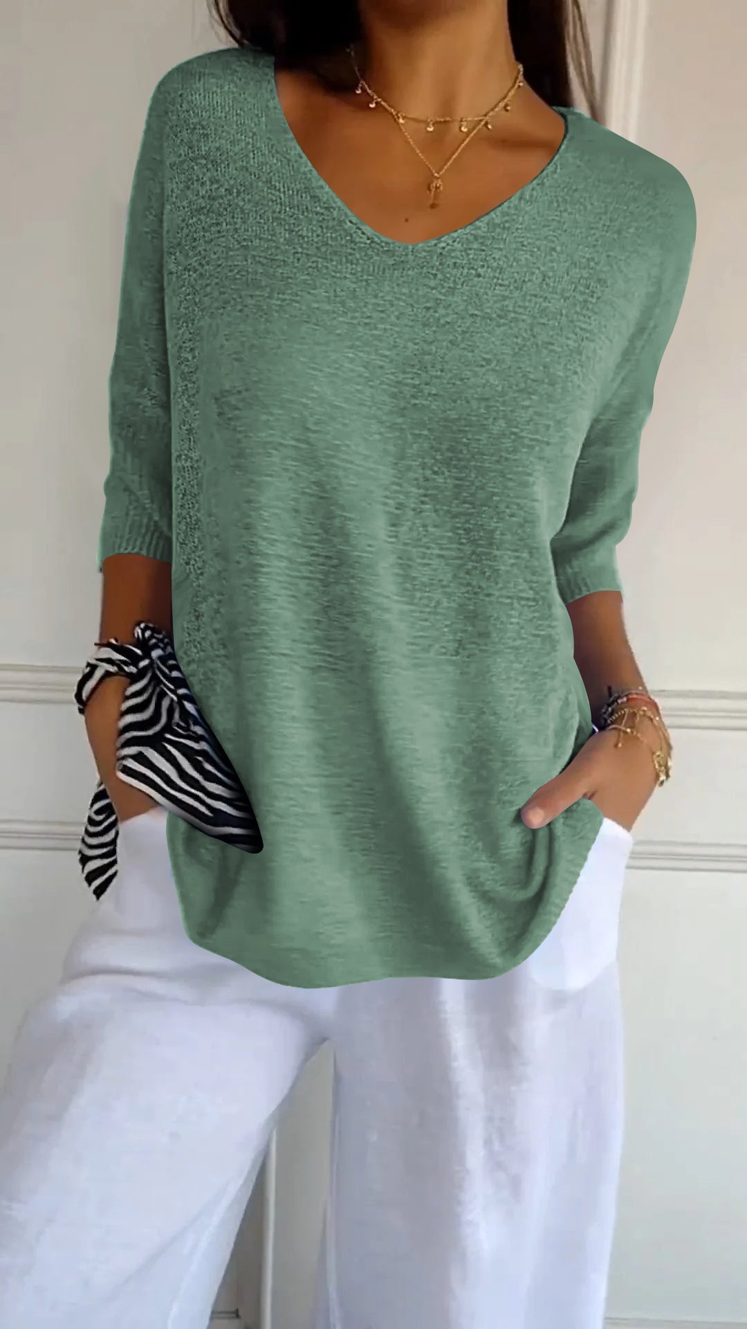 Indila™ | Unifarbenes Stricktop mit V-Ausschnitt MOKKAKAI