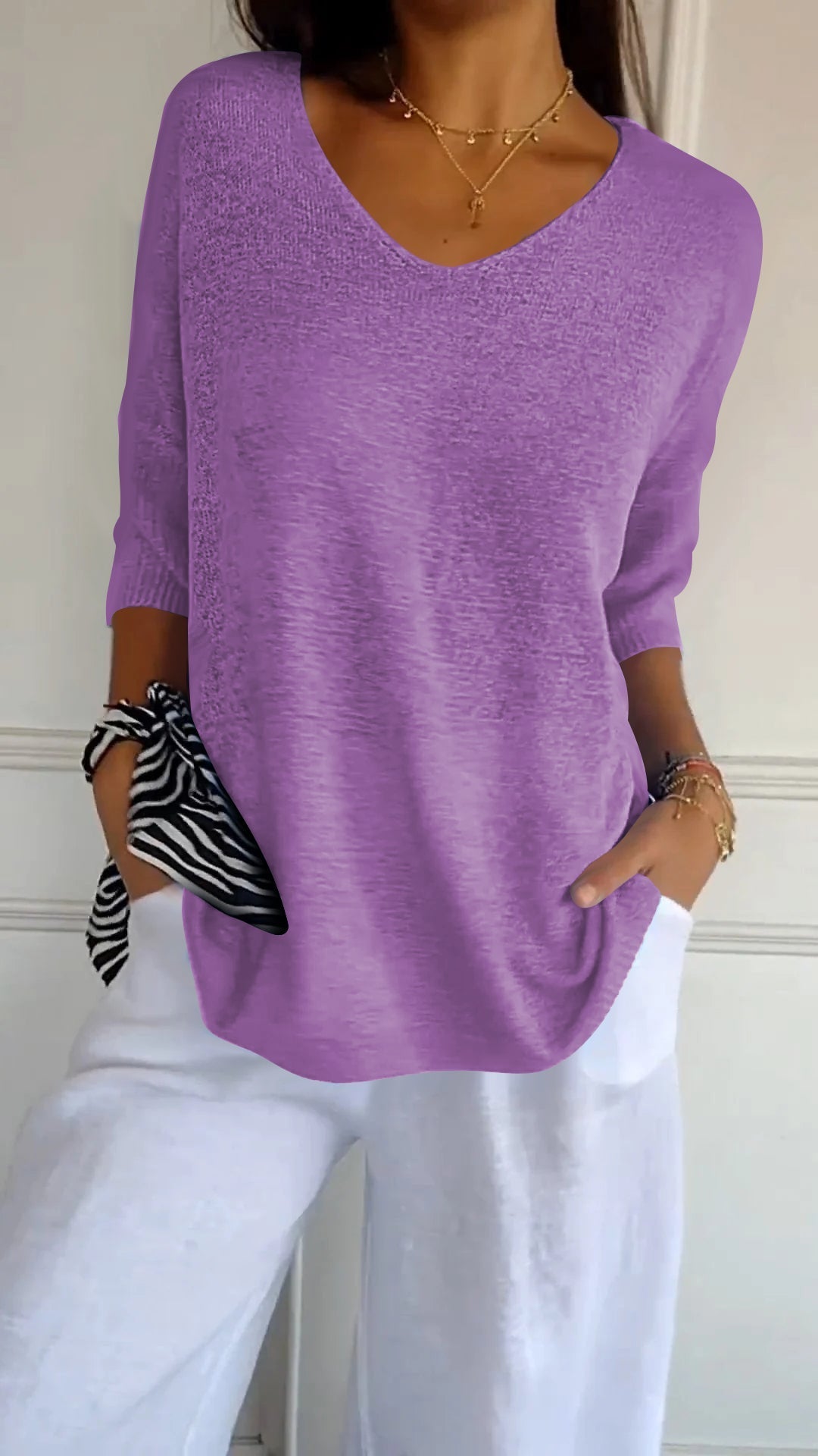 Indila™ | Unifarbenes Stricktop mit V-Ausschnitt MOKKAKAI