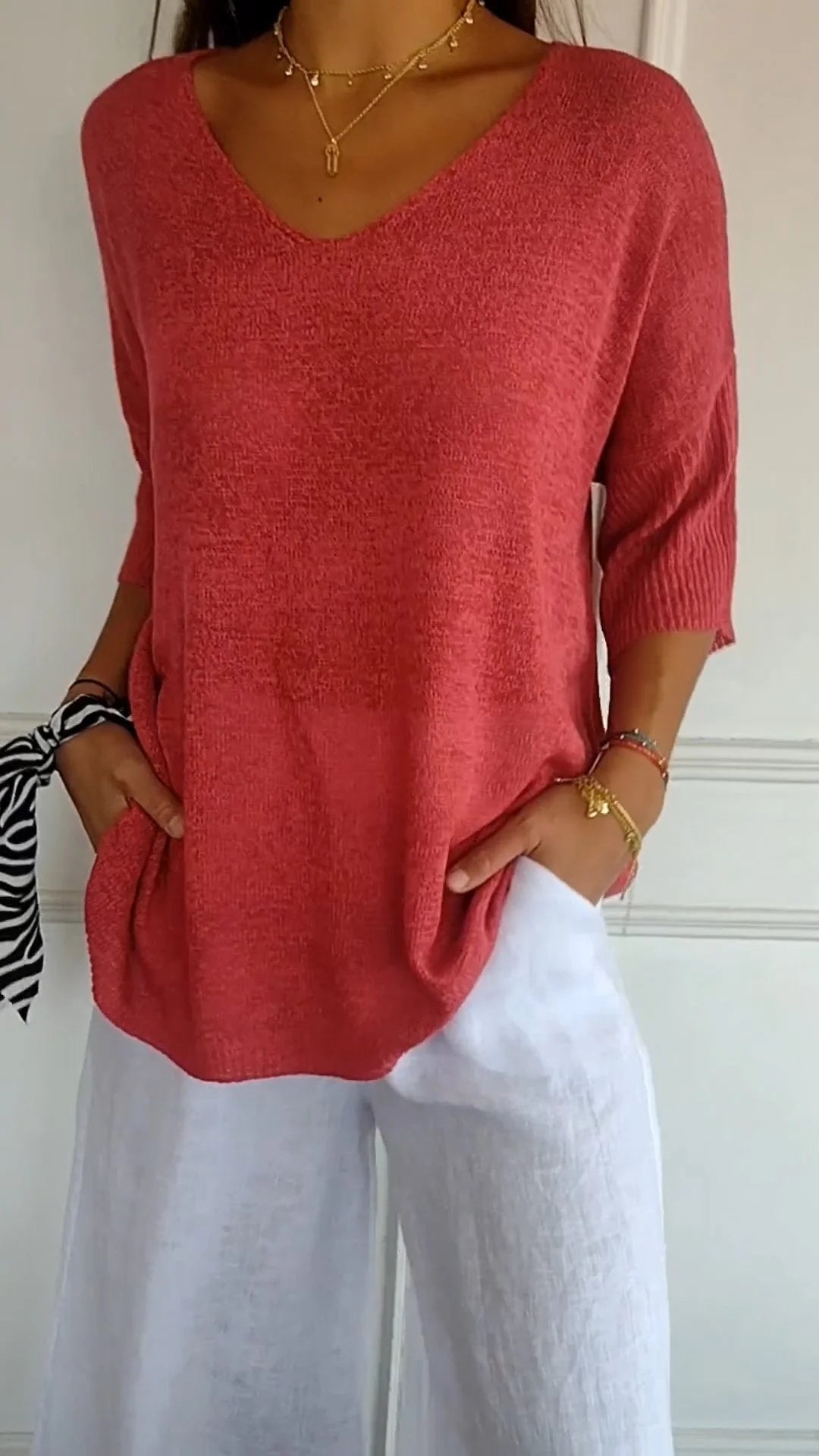 Indila™ | Unifarbenes Stricktop mit V-Ausschnitt MOKKAKAI