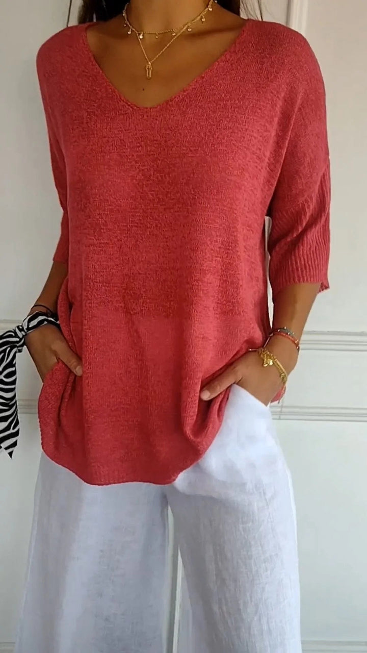 Indila™ | Unifarbenes Stricktop mit V-Ausschnitt MOKKAKAI
