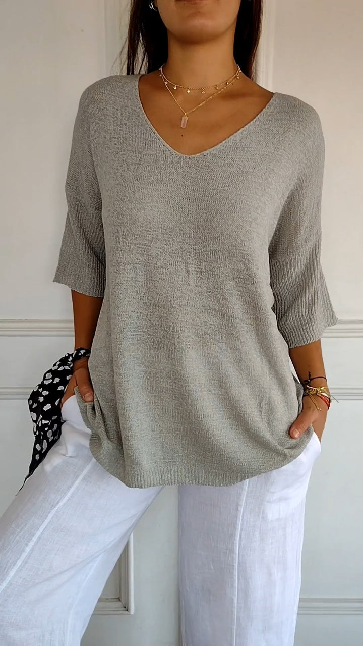 Indila™ | Unifarbenes Stricktop mit V-Ausschnitt MOKKAKAI