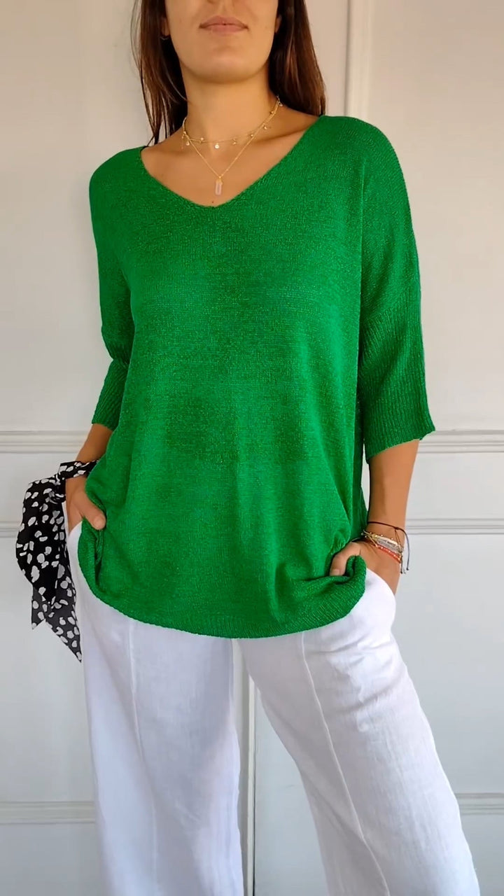 Indila™ | Unifarbenes Stricktop mit V-Ausschnitt MOKKAKAI