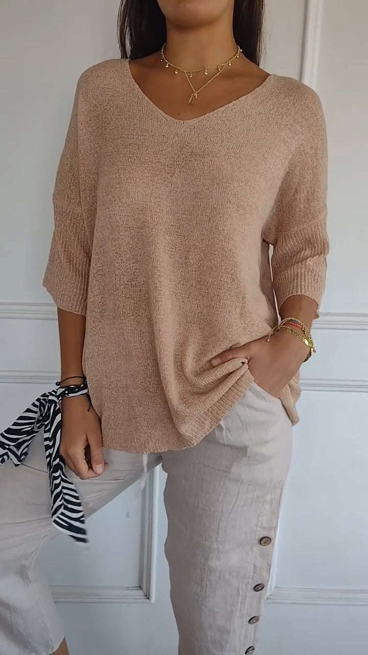 Indila™ | Unifarbenes Stricktop mit V-Ausschnitt MOKKAKAI
