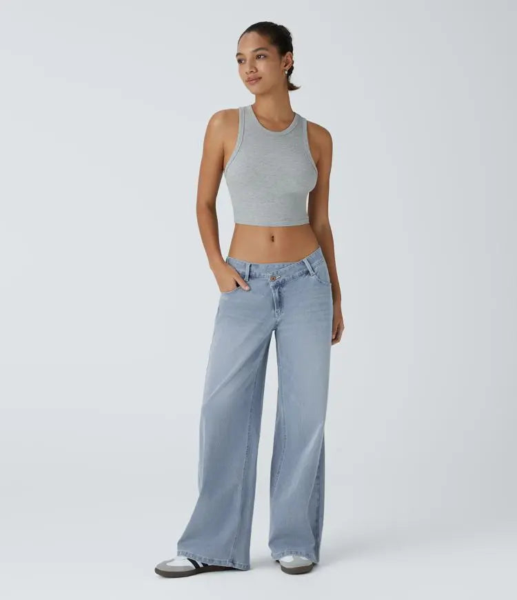Davi - Jeans Low Rise mit Knopf und Reißverschluss, mehreren Taschen, weitem Bein MOKKAKAI