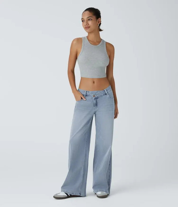 Davi - Jeans Low Rise mit Knopf und Reißverschluss, mehreren Taschen, weitem Bein MOKKAKAI