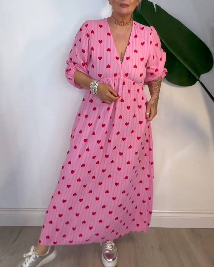 Kleid Elegant V-Ausschnitt Herzmuster MOKKAKAI