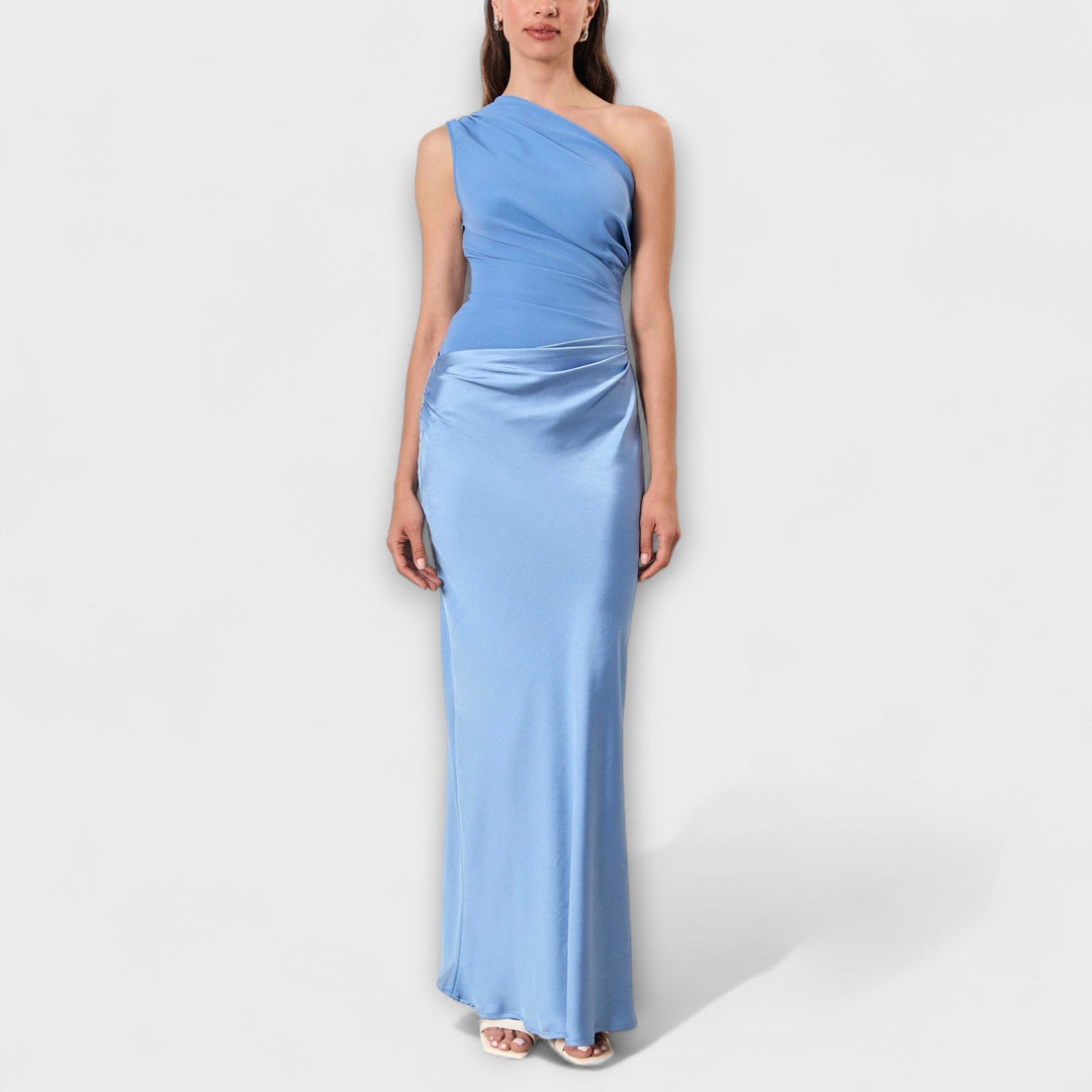 Elegantes Ein-Schulter Falten Maxi Kleid MOKKAKAI
