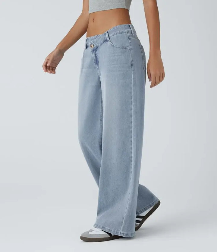 Davi - Jeans Low Rise mit Knopf und Reißverschluss, mehreren Taschen, weitem Bein MOKKAKAI