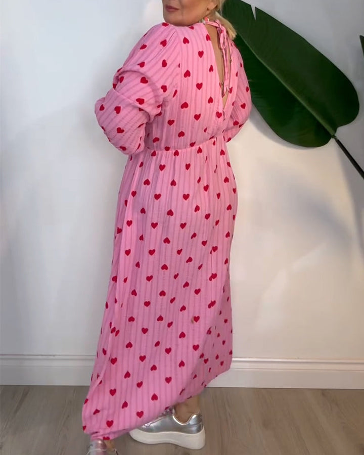 Kleid Elegant V-Ausschnitt Herzmuster MOKKAKAI