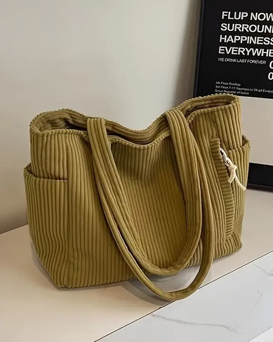 Tilda – Gerippte Tragetasche mit Kordel-Detail MOKKAKAI