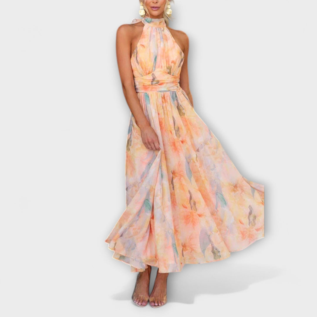 Halter-Neck Aquarell Print Maxi Kleid MOKKAKAI