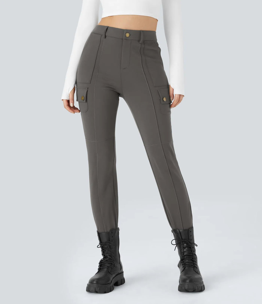 Ema - Einfarbige, schmale Wanderhose mit hohem Bund, mehreren Taschen MOKKAKAI