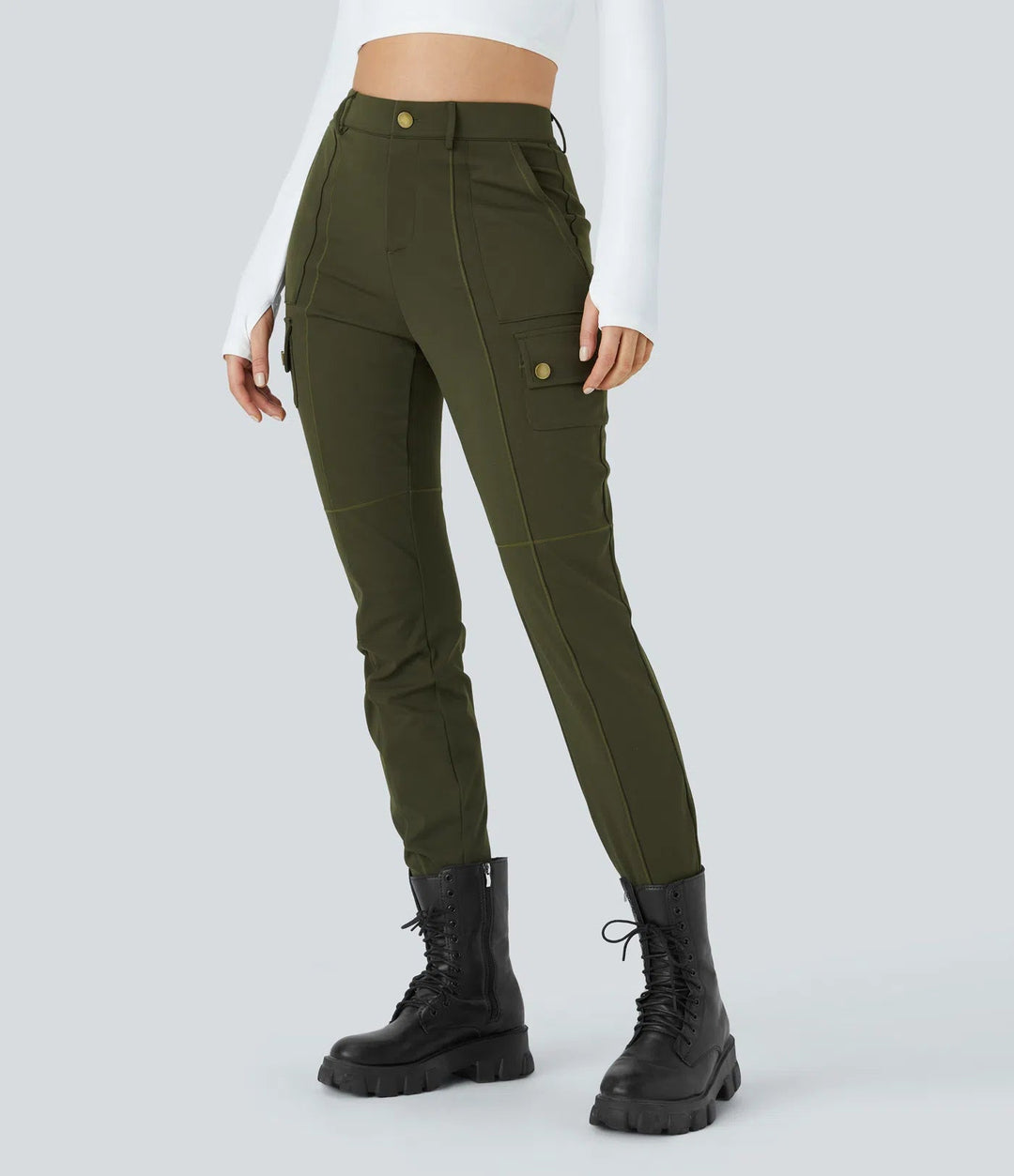 Ema - Einfarbige, schmale Wanderhose mit hohem Bund, mehreren Taschen MOKKAKAI