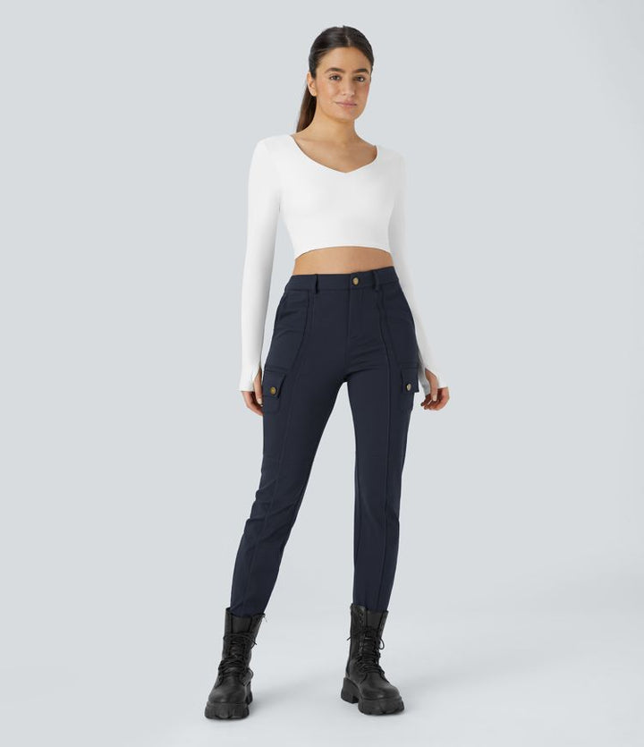 Ema - Einfarbige, schmale Wanderhose mit hohem Bund, mehreren Taschen MOKKAKAI