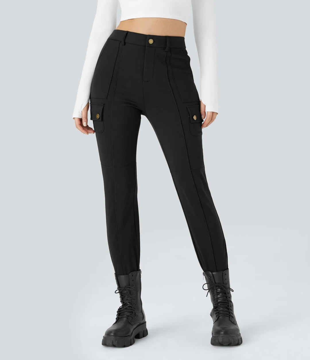 Ema - Einfarbige, schmale Wanderhose mit hohem Bund, mehreren Taschen MOKKAKAI