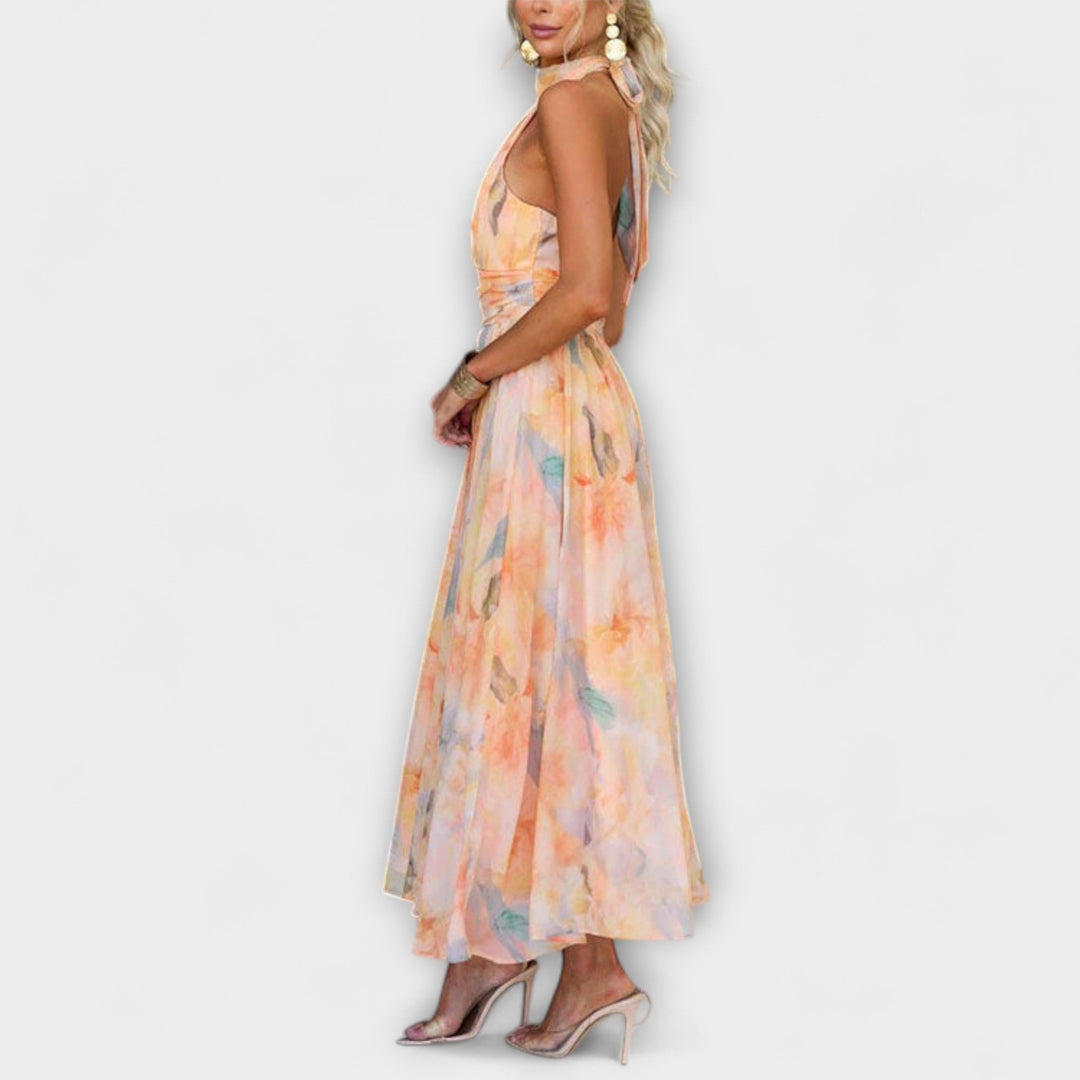 Halter-Neck Aquarell Print Maxi Kleid MOKKAKAI