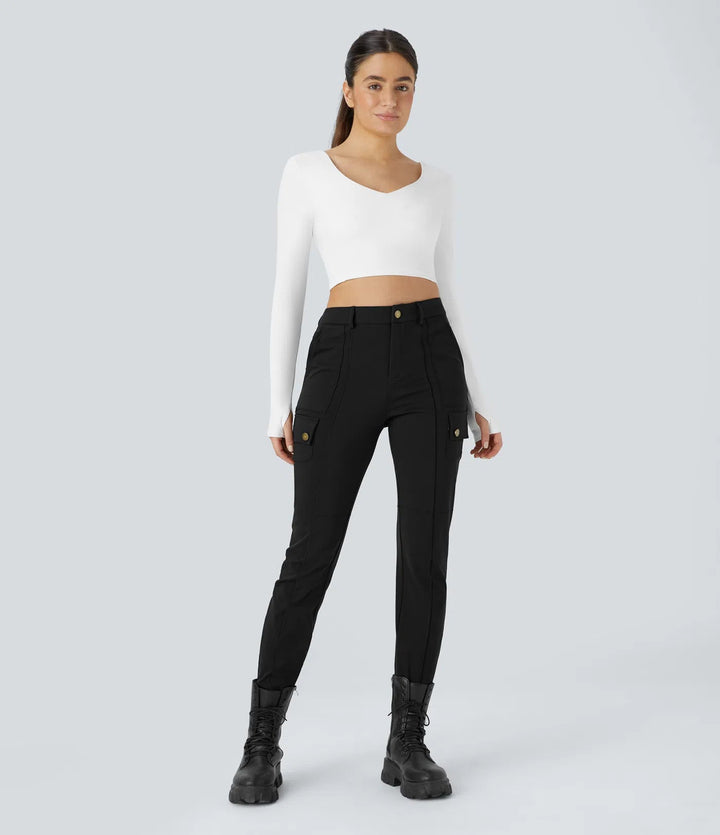 Ema - Einfarbige, schmale Wanderhose mit hohem Bund, mehreren Taschen MOKKAKAI