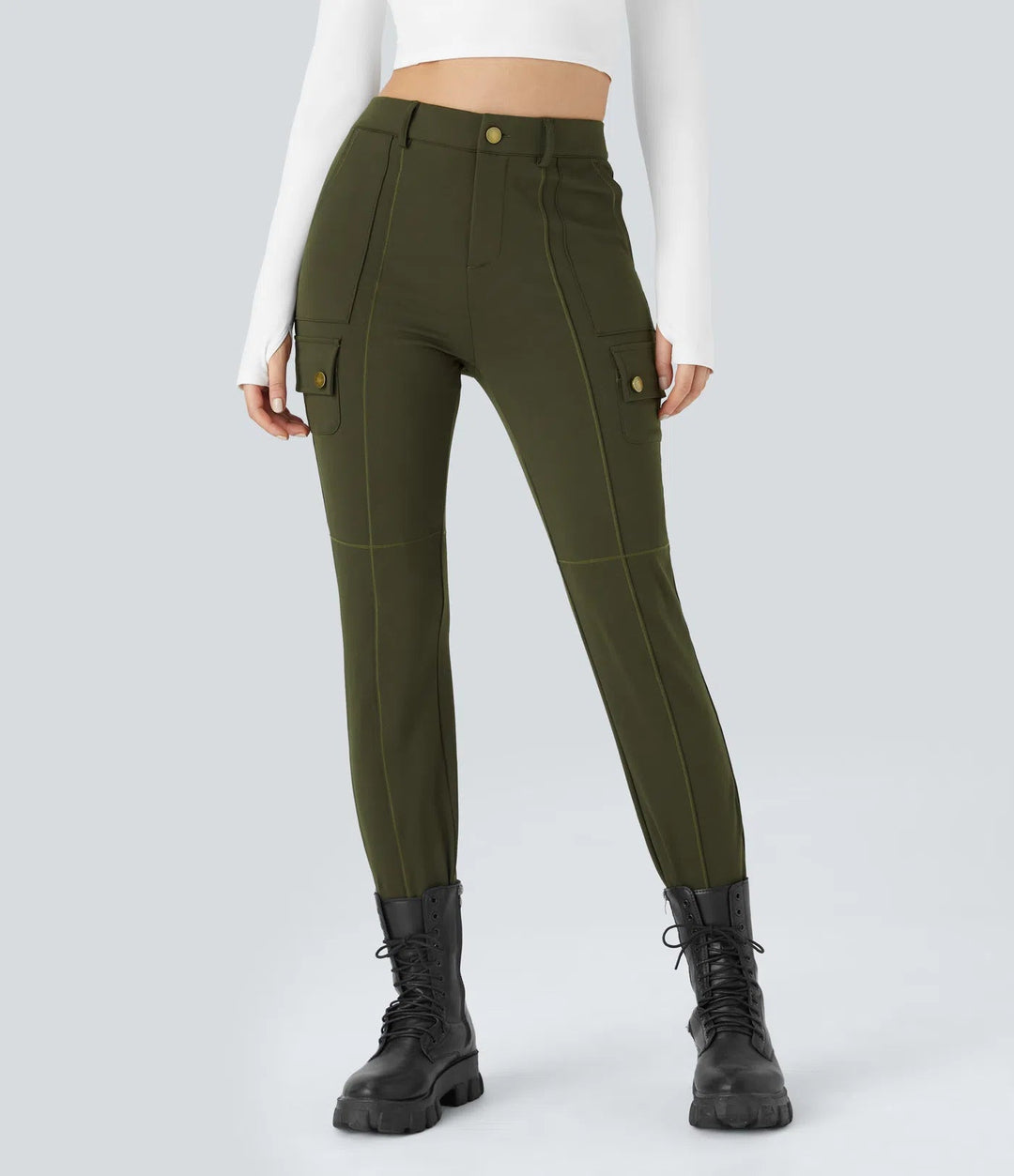 Ema - Einfarbige, schmale Wanderhose mit hohem Bund, mehreren Taschen MOKKAKAI