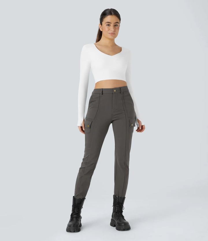 Ema - Einfarbige, schmale Wanderhose mit hohem Bund, mehreren Taschen MOKKAKAI