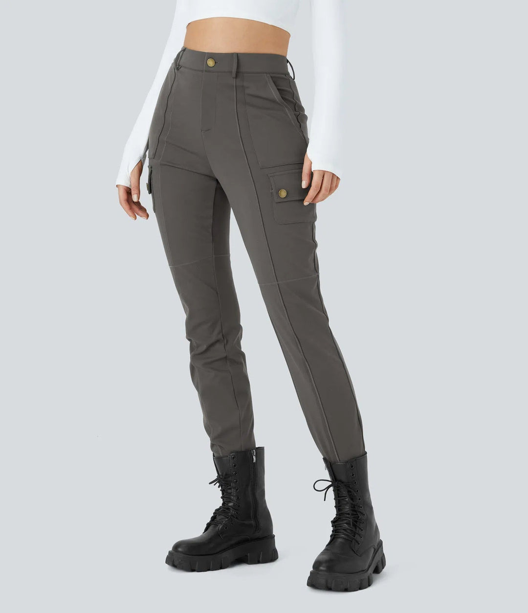 Ema - Einfarbige, schmale Wanderhose mit hohem Bund, mehreren Taschen MOKKAKAI