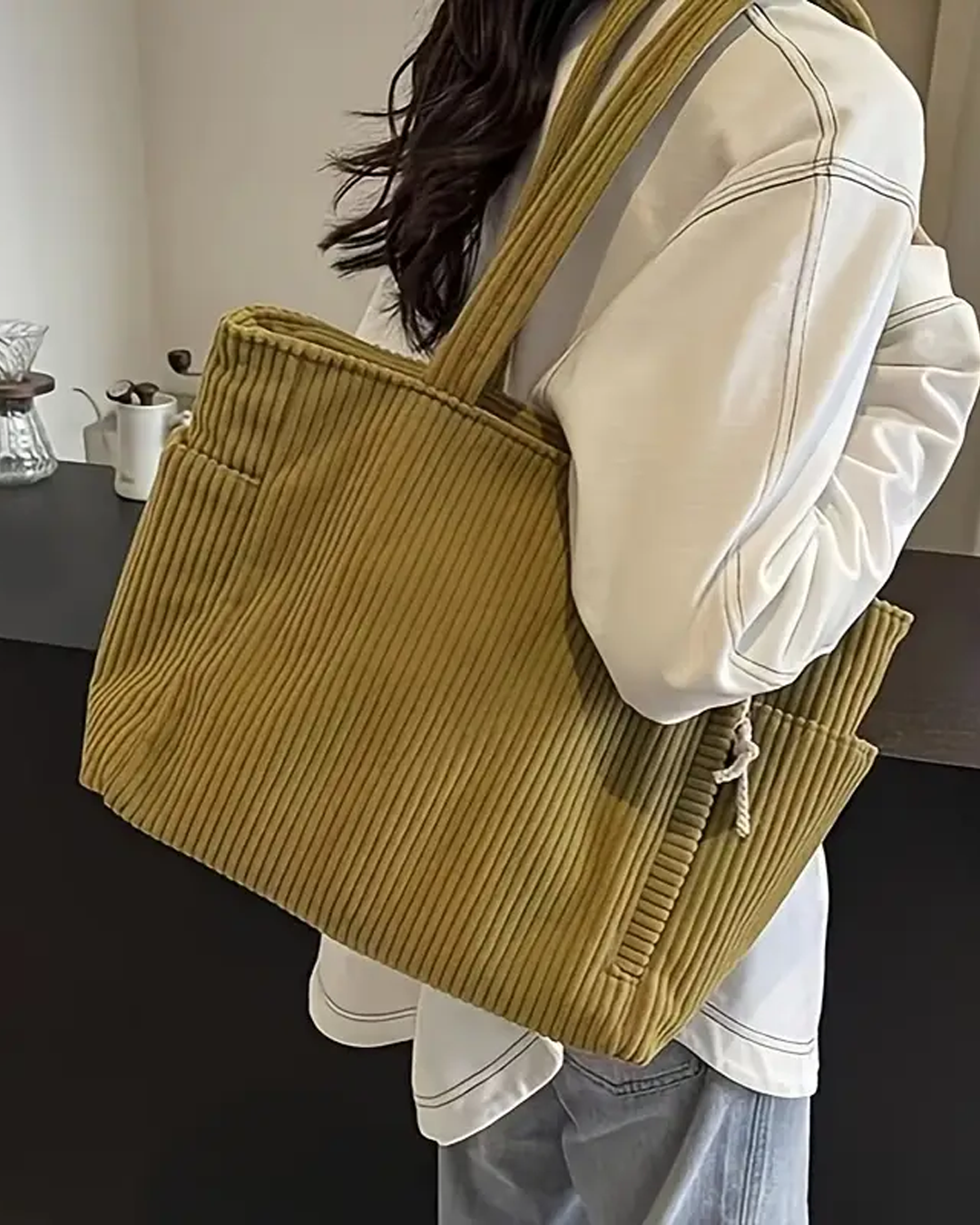 Tilda – Gerippte Tragetasche mit Kordel-Detail MOKKAKAI