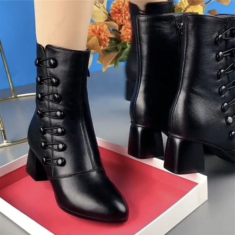 Warme Damen - Stiefeletten Aus Leder Mit Seitlicher Schnalle – Ansicht 1