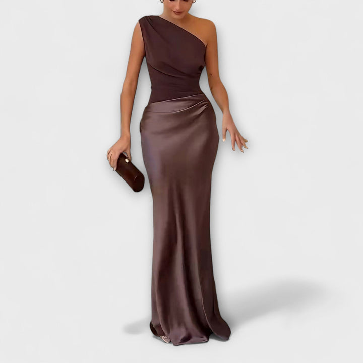 Elegantes Ein-Schulter Falten Maxi Kleid MOKKAKAI