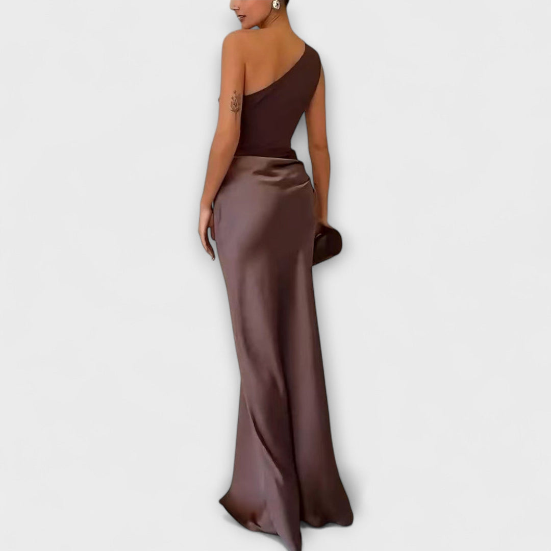 Elegantes Ein-Schulter Falten Maxi Kleid MOKKAKAI