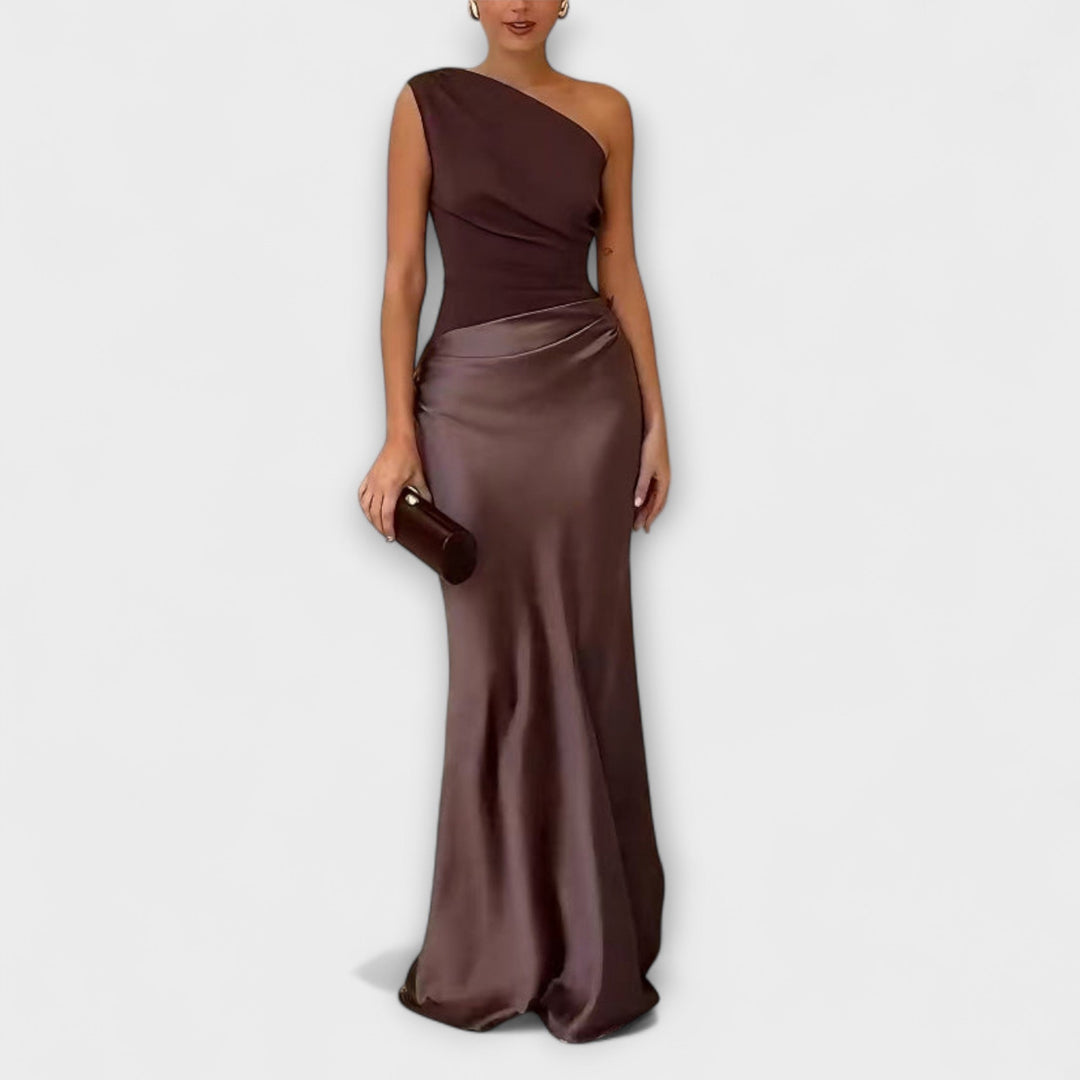 Elegantes Ein-Schulter Falten Maxi Kleid MOKKAKAI