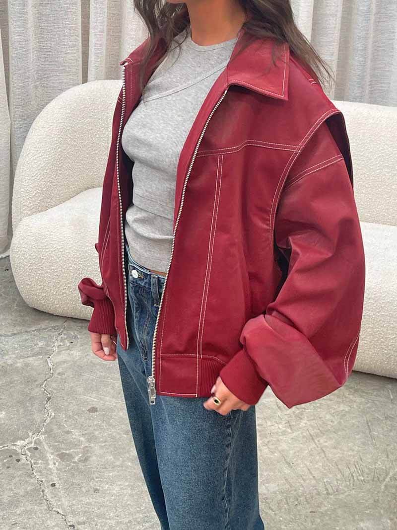 Bellina™ – Oversize Bomberjacke aus veganem Leder – Ansicht 1