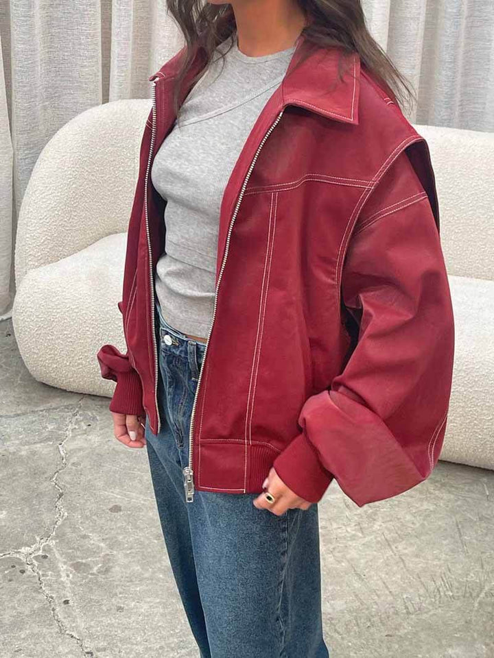 Bellina™ – Oversize Bomberjacke aus veganem Leder – Ansicht 1