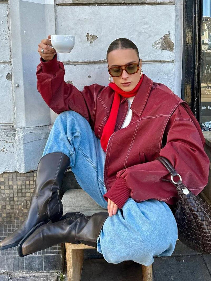 Bellina™ – Oversize Bomberjacke aus veganem Leder – Ansicht 6
