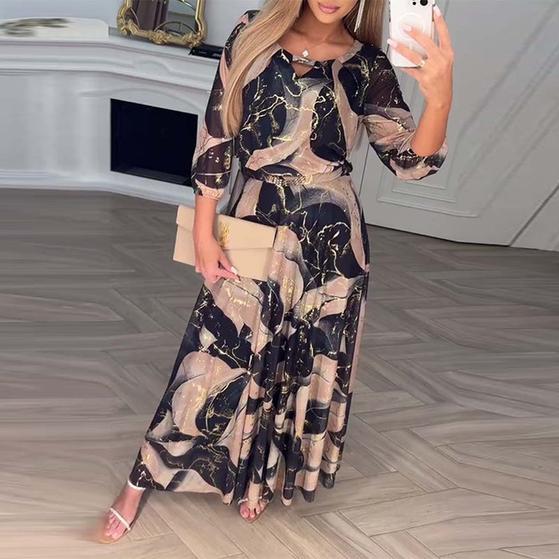 Kleid Elegant Dreiviertelarm Gedruckte Taille MOKKAKAI