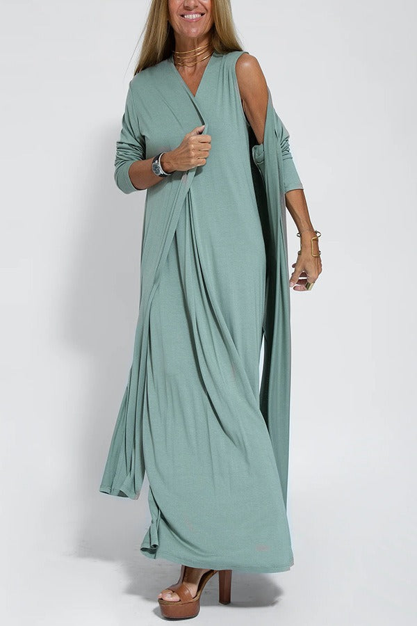 Leila™ | Elegantes langes Kleid + Gratis passender Cardigan MOKKAKAI