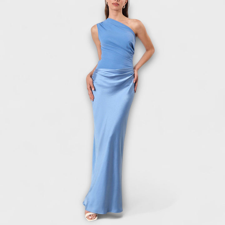 Elegantes Ein-Schulter Falten Maxi Kleid MOKKAKAI