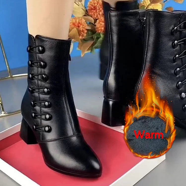 Warme Damen - Stiefeletten Aus Leder Mit Seitlicher Schnalle – Ansicht 8