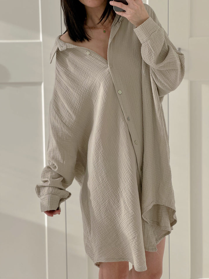 SOFTLIN™ – Oversize Bluse i Musselin-Stoff MOKKAKAI
