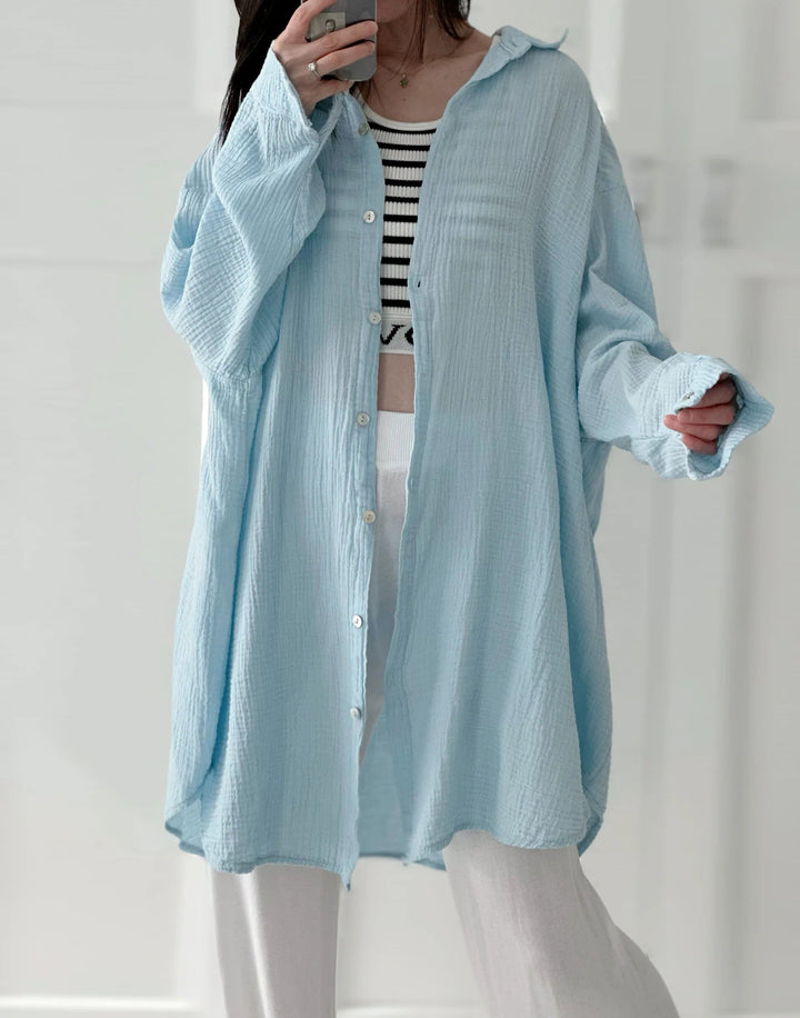 SOFTLIN™ – Oversize Bluse i Musselin-Stoff MOKKAKAI
