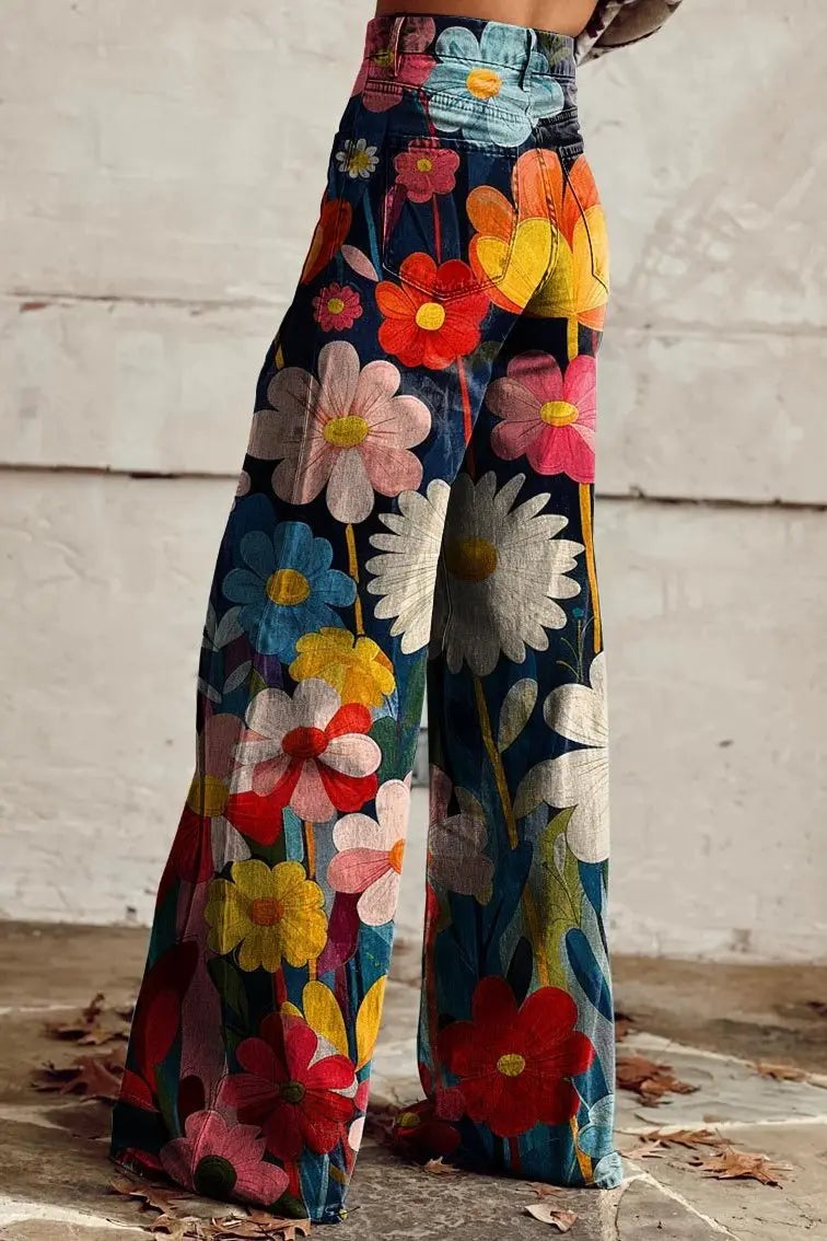 Kiara - Weit geschnittene Hose mit Blumenmuster MOKKAKAI
