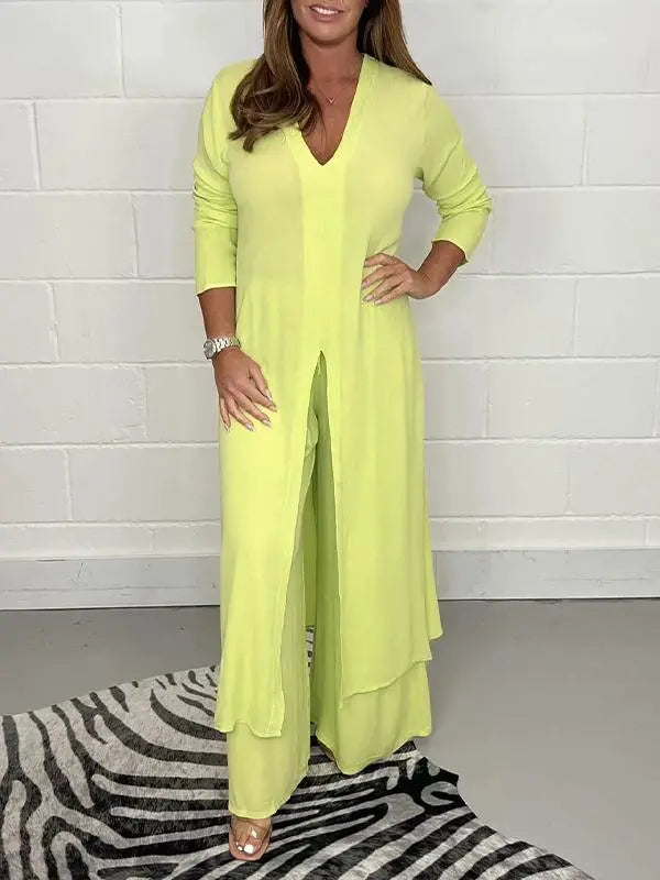 Carla™ | V-Ausschnitt Schlitz Lässiges Zweiteiliges Set MOKKAKAI